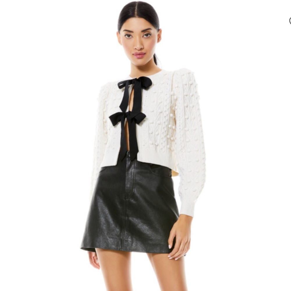 ALICE + OLIVIA KITTY PUFF SLEEVE CARDIGAN